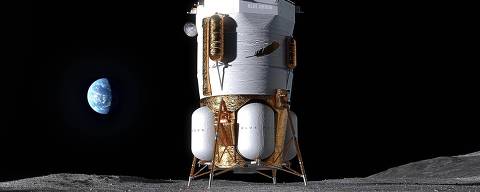 Concepção artística do módulo Blue Moon Mark 1, originalmente projetado para transportar cargas à superfície da Lua