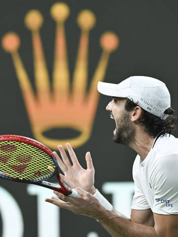 (251012) -- SHANGHAI, Oct. 12, 2025 (Xinhua) -- Valentin Vacherot celebrates during the men's singles final between Arthur Rinderknech of France and Valentin Vacherot of Monaco at the ATP World Tour Shanghai Masters tennis tournament in Shanghai, east China, Oct. 12, 2025. (Xinhua/Chen Haoming)